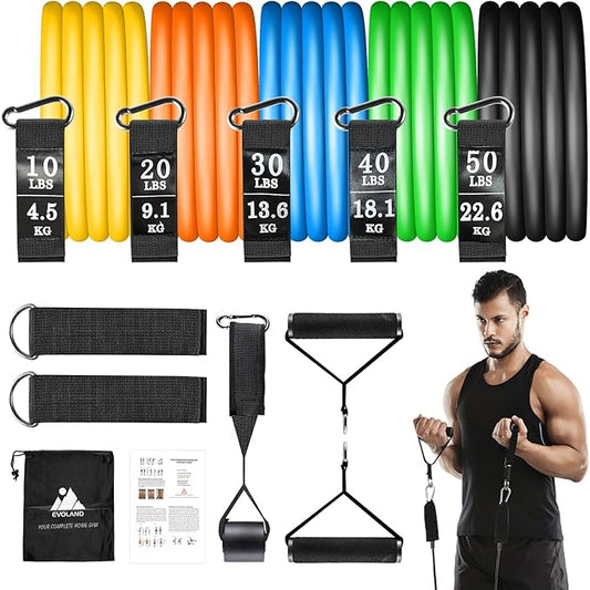 Resistance Bands Set, Workout Bands with Handles, Door Anchor, Ankle Straps and Carry Bag, Exercise Bands for Shape Body and Home Workouts-StrideForce Fitness