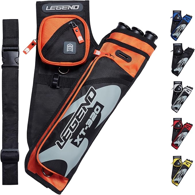 LEGEND XT320 Archery Quivers - Nylon Hip Quivers with 3 Arrow Tube Cases for Target Shooting - Adjustable Waist Belt, T-Slot, Storage Compartments for Accessories, Gear, Tools, Release Tab, Score Card-StrideForce Fitness
