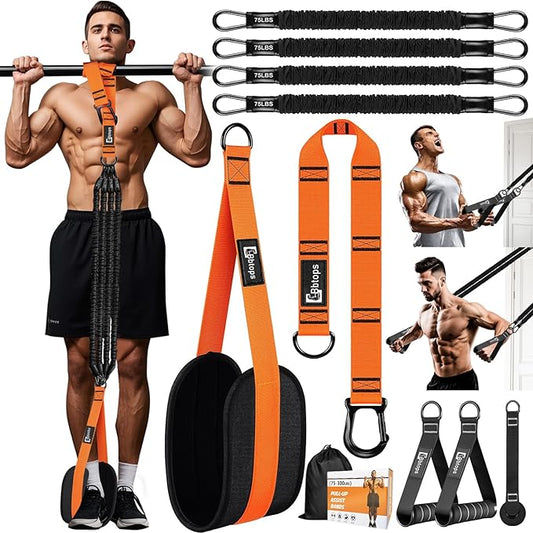 Pull Up Assistance Bands,Up to 300 lbs Assistance,Adjustable Heavy Duty 4 Resistance Bands for Pull up, with Feet/Knee Rest, Handle and Door Anchor for Home Gym Fitness Exercise Strength Training-StrideForce Fitness