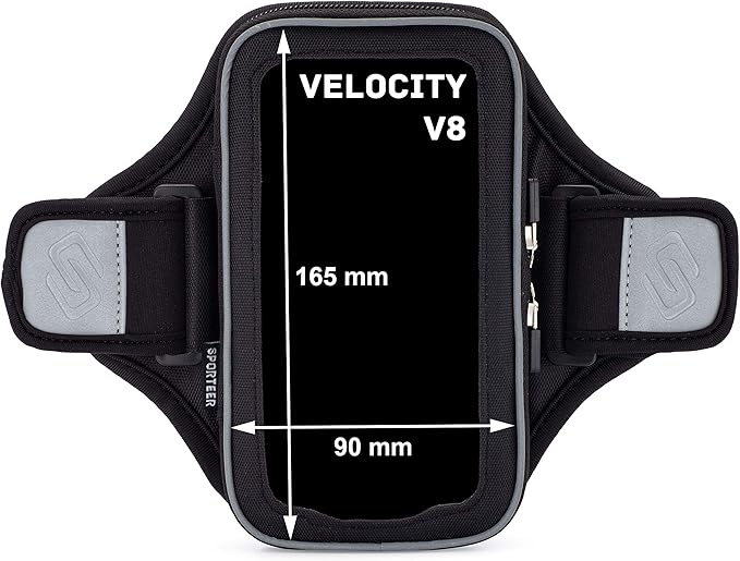 Sporteer Velocity V8 Running Armband - Compatible with iPhone 16 Pro Max, 16 Plus, 15/14 Pro Max, 16/15/14 Pro, iPhone 16/15/14, Galaxy S24+, S23 Plus, Pixel, & Many More Cell Phones - FITS Cases-StrideForce Fitness