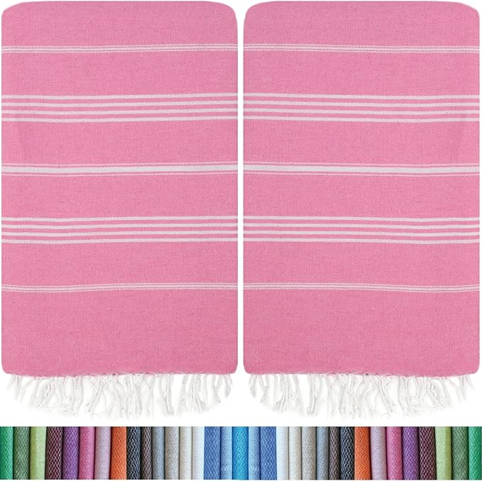 HAVLULAND Oversized Turkish Beach Towel 72’’x40’’ - Set of 12 | 100% Cotton Lightweight Sand Free Quick Dry Pool Towels | Extra Large Bath Towels for Adults Beach Blanket Essentials Case of 12 Pink-StrideForce Fitness