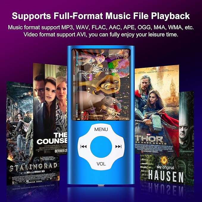 Portable 64GB MP3 Player with Bluetooth, MYMAHDI 1.8" HD LCD Screen MP4/MP3 Player Up to 128GB, Music Player with Video, Music, FM Radio, E-Book Reader, Voice Record, Photo Viewer, Darkblue-StrideForce Fitness