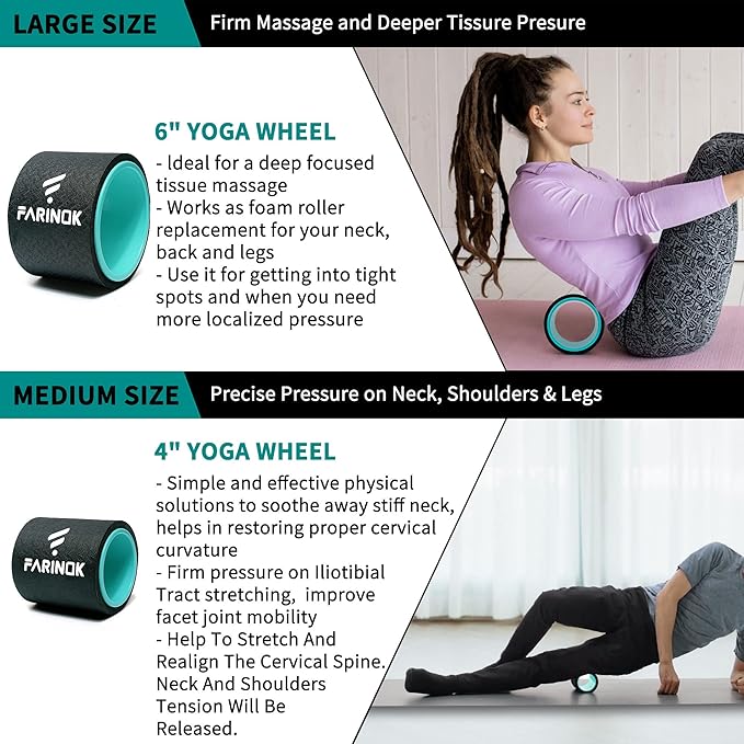 Yoga Wheel Set of 3+1, Upgraded 10MM Thick Back Wheels for Pain Relief & Stretching, Strongest Back Roller for Deep Tissue Massage, Improving Yoga Poses Backbend-StrideForce Fitness