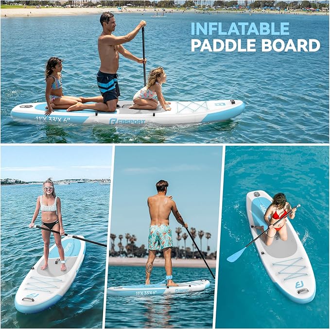 FBSPORT 11FT Premium Inflatable Stand Up Paddle Board with Electric Pump, Yoga Board with SUP Accessories & Carry Bag | Wide Stance, Surf Control, Non-Slip Deck, Leash and Paddle for Youth & Adult-StrideForce Fitness