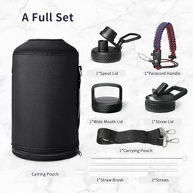 Trebo 1 Gallon Water Bottle Insulated with Paracord Handle and Straw,128oz Vacuum Double Wall Stainless Steel Large Jug,Keep Ice Cold 48hrs, Leakproof Sports Gym Flask for Men Women, Ruby Red-StrideForce Fitness