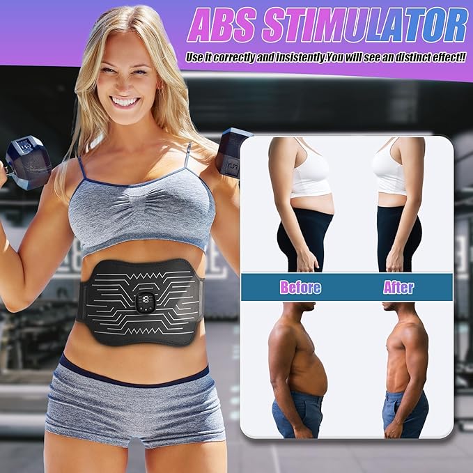 FDA Cleared - Abs Stimulator Muscle Toner, EMS Muscle Stimulator, Fitness Belt Ab Workout Equipment Black White-StrideForce Fitness