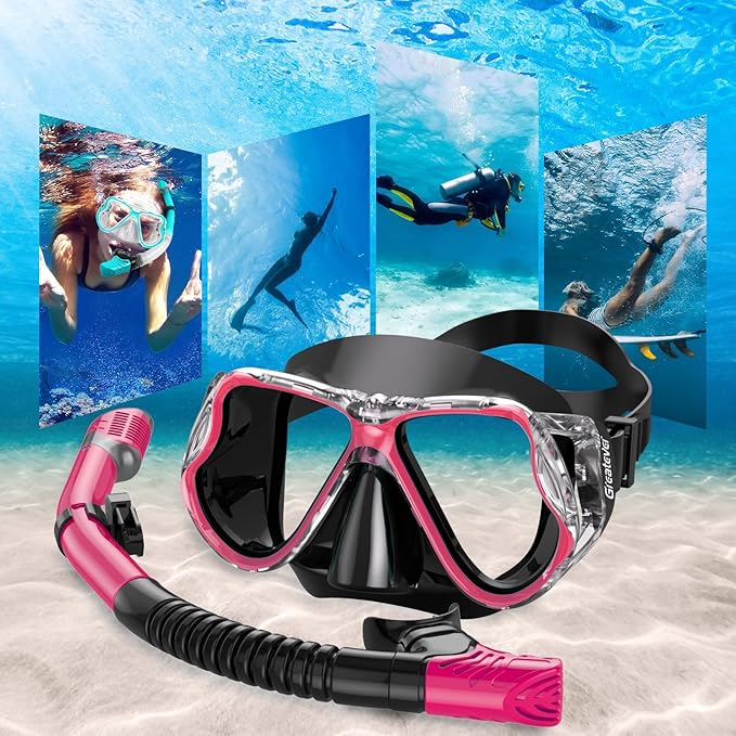 Greatever Dry Snorkel Set,Panoramic Wide View,Anti-Fog Scuba Diving Mask,Professional Snorkeling Gear-StrideForce Fitness