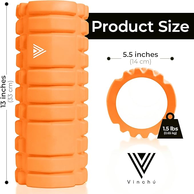 The Vinchu Foam Roller - Deep Tissue Massage Muscle Roller and Stretching Equipment for Sustainable Strength and Myofascial Trigger Point Release (Orange, L)-StrideForce Fitness