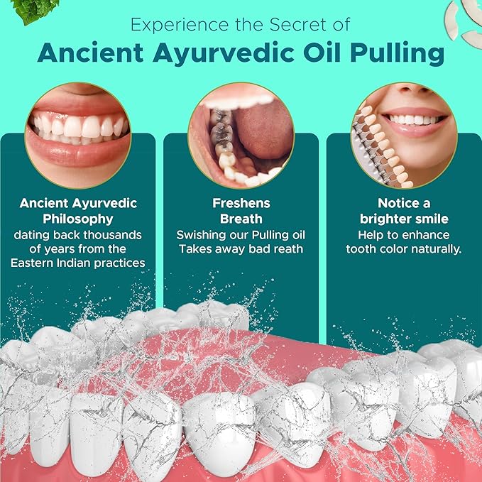 Ayurvedic Nano Hydroxyapatite Coconut Oil Pulling for Teeth and Gums, Made in USA Whitening Mouthwash Alcohol Free, Teeth Whitening Pulling Oil with Peppermint Oil, Fights Bad Breath & Plaque, 8 FL Oz