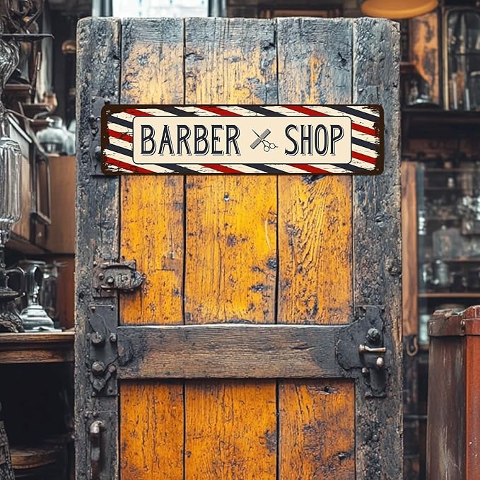 Barber Shop Decor Accessories - Barbershop Poster Metal Tin Signs Vintage Wall Art, Barber Gifts for Men Haircut Decorations 4x16 Inch-StrideForce Fitness