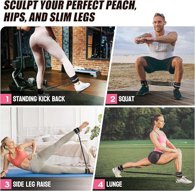Ankle Resistance Bands with Cuffs for Working Out, Resistance Bands for Women, Exercise Bands for Leg and Glute, Booty Workout Equipment for Kickbacks, Butt and Hip Training, Ankle Weights Bands Set