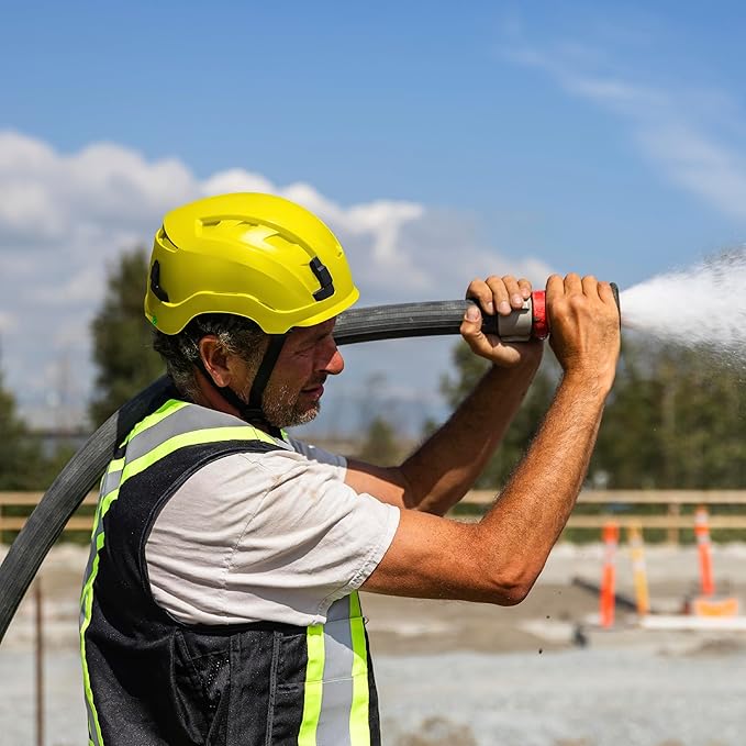 GE Safety Helmet, Impact Absorbing Tech, Adjustable Ratchet, ANSI Type 1, Memory Foam Padding, Hard Hats Protection, Lightweight, Durable, Chin Strap, Comfortable Fit OSHA Approved-StrideForce Fitness