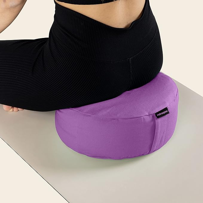 Retrospec Sedona Zafu Meditation Cushion Filled w/Buckwheat Hulls - Yoga Pillow for Meditation Practices - Machine Washable 100% Cotton Cover & Durable Carry Handle, Round-StrideForce Fitness