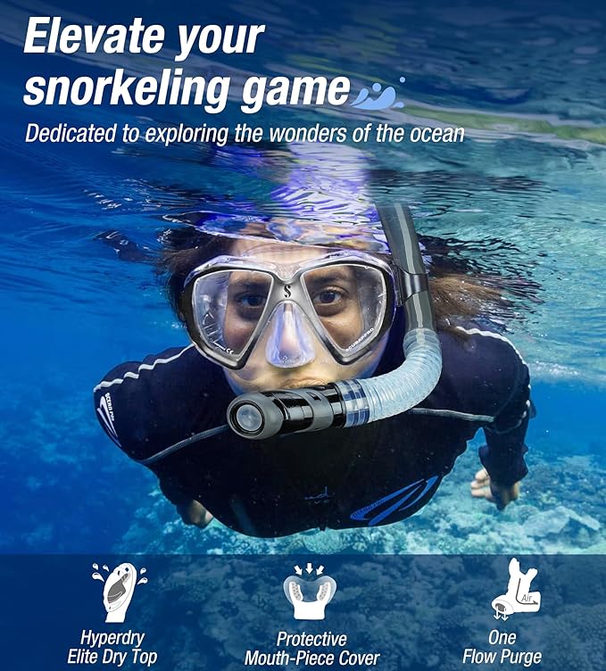 Aegend Dry Snorkel, Dive Mask Easy-Breath Free Diving Snorkel for Snorkeling Scuba Diving Freediving Swimming, with Top Dry Valve and Food-Grade Silicone Mouthpiece-StrideForce Fitness