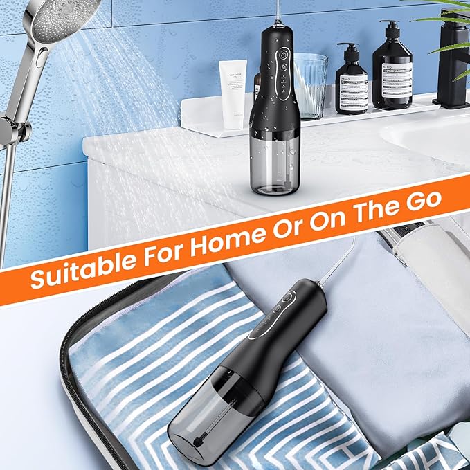 Water Flosser for Teeth Cleaning: Deep Cleaning for Braces & Sensitive Gums - 260ML Portable Cordless Oral Irrigator with DIY Strength, 4 Modes, 30-Day Battery, IPX7 Waterproof for Home Travel Black
