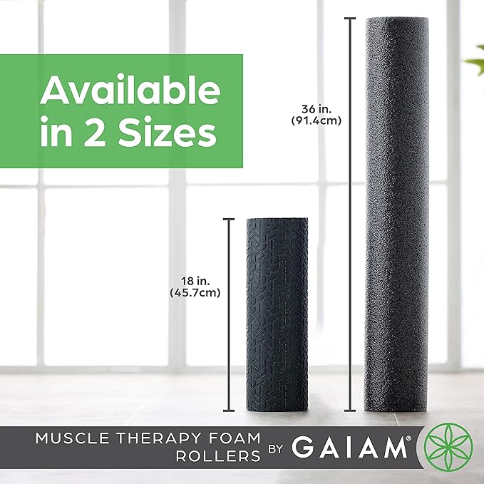 Gaiam Restore Foam Roller for Muscle Massage - Deep Tissue Muscle Massager for Sore Muscles & Stimulation - Total Body Pain Relief, Back, Neck, Foot, Calf, Leg, Arm (18 Inch and 36 Inch)-StrideForce Fitness