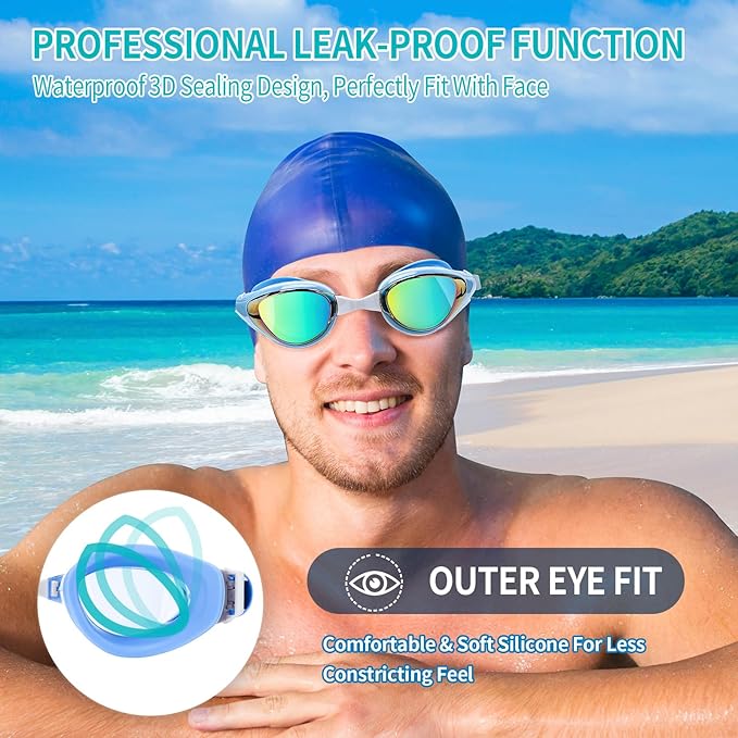 Nearsighted Swim Goggles, Shortsighted Optical Swimming Goggles No Leaking Anti Fog UV Protection for Adult Men Women-StrideForce Fitness