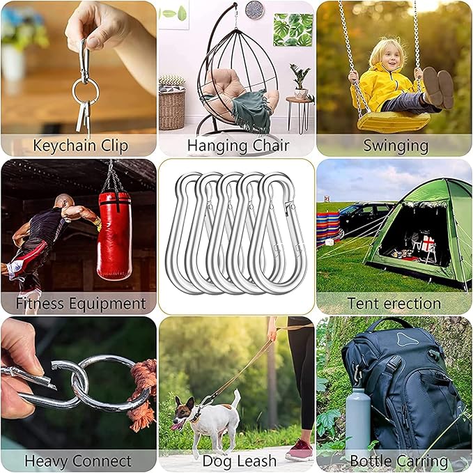 200PCS 2" Spring Snap Hook Carabiners, 3/16" Heavy Duty Galvanized Steel Carabiner Clips, 220lbs Capacity M5 Spring Clips Keychain for Hammock Swing,Dog Leashes, Water Bottle and Outdoor Activities-StrideForce Fitness