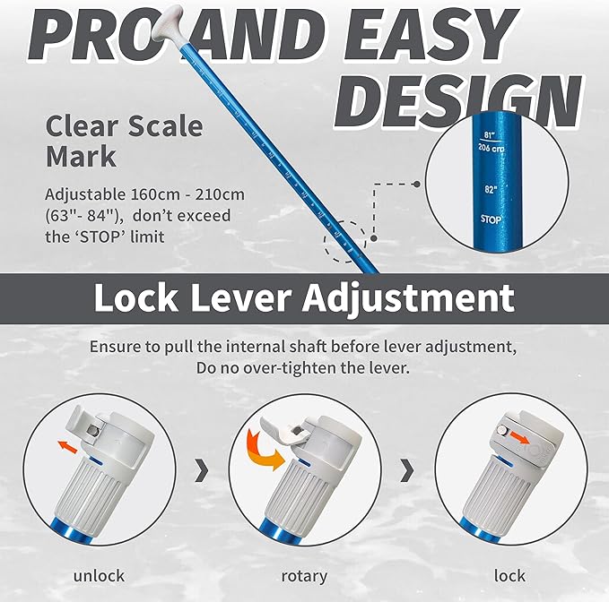 Paddle Board Paddle Detachable, Stand Up Paddle for Adults with Double Locks, Kayak Paddle Adjustable with Glass Fiber Blade, Floating Paddle Board Oar with Lightweight-StrideForce Fitness
