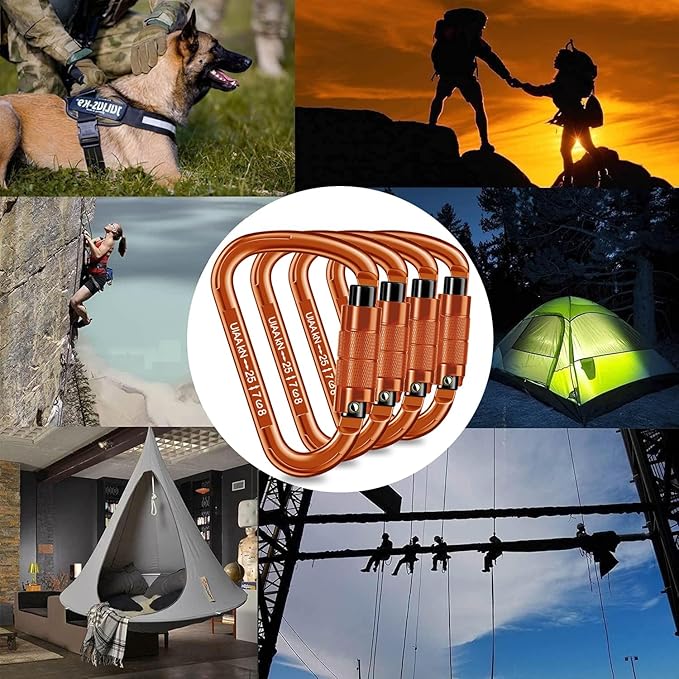 Auto Locking Carabiner Heavy Duty Carabiner 25kN UIAA Certified Climbing Carabiner Climbing Equipment Safety Carabiners for Rappelling, Hammocks, Rescue, Dog Leash, Swing-StrideForce Fitness