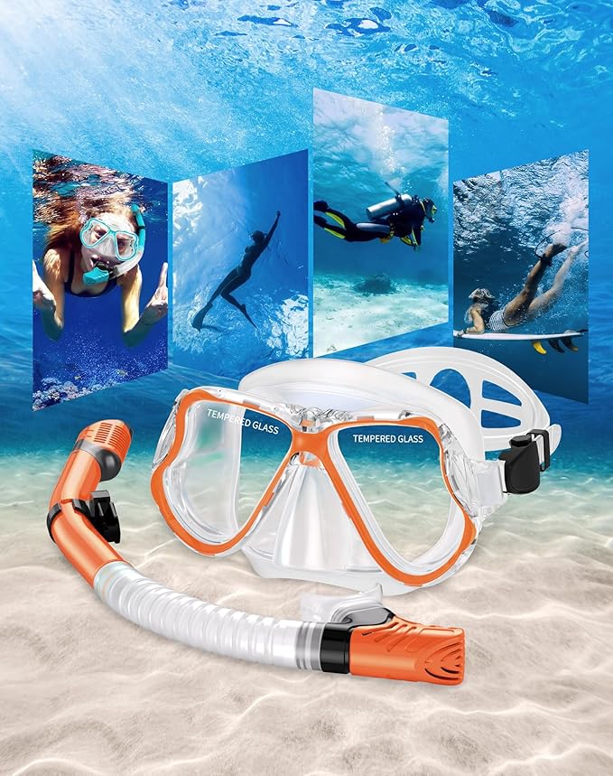 Greatever Dry Snorkel Set,Panoramic Wide View,Anti-Fog Scuba Diving Mask,Professional Snorkeling Gear-StrideForce Fitness