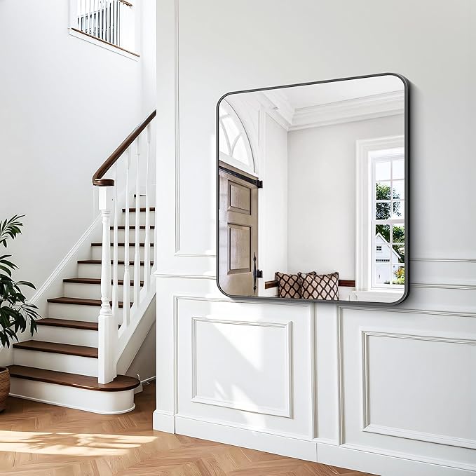 36x40 inch Bathroom Mirror,Black Rectangle Mirror,Wall Mounted Bathroom Frame Vanity Mirror with Round Corner for Bedroom Living Room,Entryway Hangs Horizontal or Vertical-StrideForce Fitness