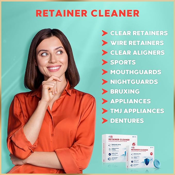 Retainer Cleaner Tablets - 120 Tablets (4 Months Supply) - Denture Cleaning, Removes Stains & Odours, Freshens Aligners, Mouthguards, Nightguards - Perfect for Ultrasonic Retainer Cleaner