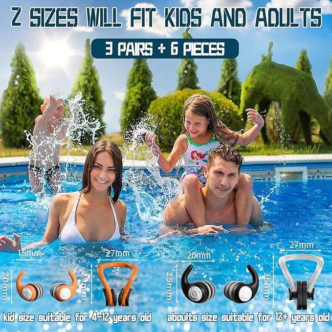 Swimming Nose Clip Ear Plugs - 9 Packs Silicone Swim Nose Plugs with Earplugs for Kids,Waterproof Pool Nose Plug for Diving Surfing and Other Water Sports with Storage Box,Multi-Color-StrideForce Fitness