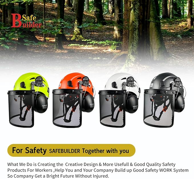 Forestry Safety Helmet with Build-in Visor Mesh Face Shield Ear Muffs 4 in 1 Chainsaw Safety Hard Hats-StrideForce Fitness