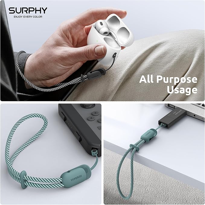 SURPHY 2 Pack Phone Lanyard for Cellphone Case, Phone Wrist Strap for Case, Cellphone Strap with 2-Color Braided, Charm Wrist Lanyard for Women and Men, Black & Green