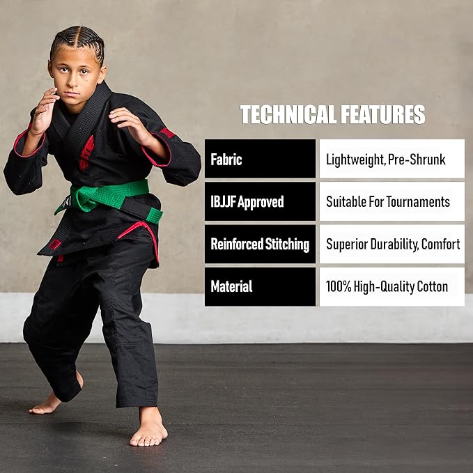 Elite Sports Kids Brazilian Jiu Jitsu Belts Preshurunk Martial Arts Youth BJJ Belts for Girls & Boys with BJJ Ranking Stripes-StrideForce Fitness