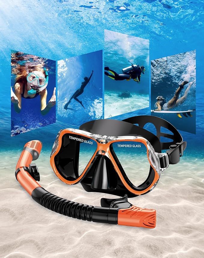 Greatever Dry Snorkel Set,Panoramic Wide View,Anti-Fog Scuba Diving Mask,Professional Snorkeling Gear-StrideForce Fitness