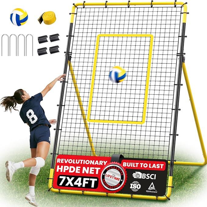 Adjustable Volleyball Rebounder Net Equipment 7x4 FT with Volleyball Practice for Adult Backyard Indoor Outdoor Training-StrideForce Fitness