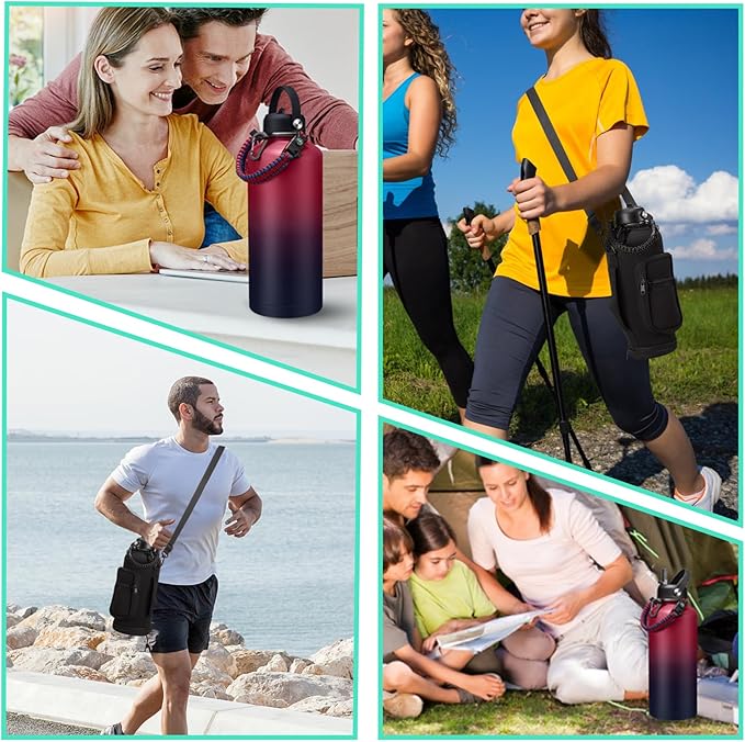 87 oz Insulated Water Bottle with Straw - Stainless Steel Sports Water Bottle, Double Wall Thermo Mug, Leak-Proof, 48h Cold-24h Hot, BPA Free, Rose Purple Gradient, Outdoor Activities-StrideForce Fitness