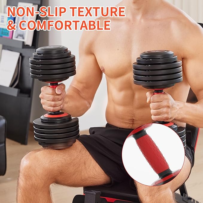 Adjustable Dumbbell Set 25/55/90LBS,10 in 1 Free Weights Dumbbell with Anti-Slip Texture Handle,1 Sec Speed Adjustment Men/Women Gym and Home Strength Training Equipment.-StrideForce Fitness