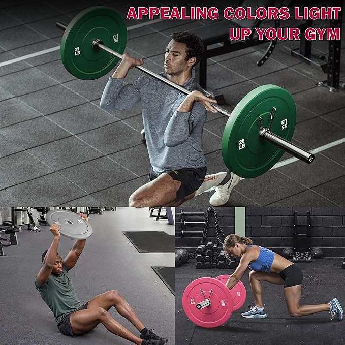 Colored Bumper Weight Plates Olympic Weight Plate Set 2-Inch, 10/15/25 lb Rubber Weight Plates Set for Strength Training Home Gym, Barbell Weights Plates for Heavy Weight Lifting-StrideForce Fitness