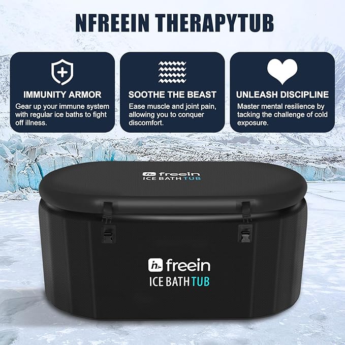 Freein Ice Bath Tub For Athletes Water Chiller Compatible Cold Plunge Outdoor, Portable, Foldable Cold Plunge Tub for Adults 52"x28"x24" Inflatable Recovery PRO-StrideForce Fitness
