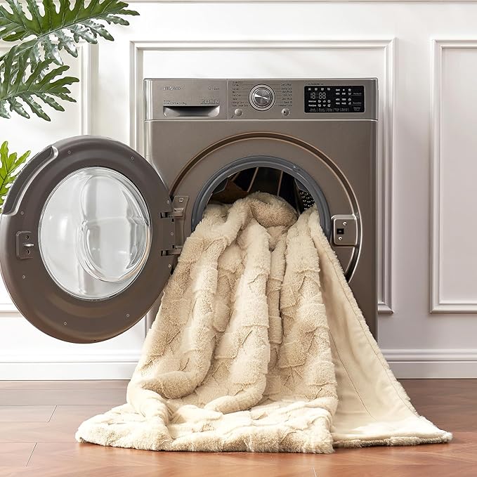 Cozy Bliss Faux Fur Throw Blanket for Couch - Soft Checkered Fuzzy Cozy Throw Gift Blankets for Women, Beige Boho Blanket for Sofa Bedroom Living Room.60 * 80 Inches-StrideForce Fitness