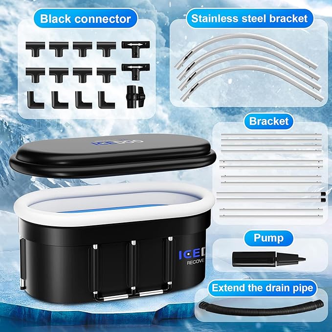 Upgraded 175 Gal XXL Large Oval Ice Bath with Air Ring, Multi-Layered Portable Cold Plunge Tub for Athletes, Foldable & Inflatable Cold Tub Recovery at Home, Outdoors,Gym Use Bathtubs.-StrideForce Fitness