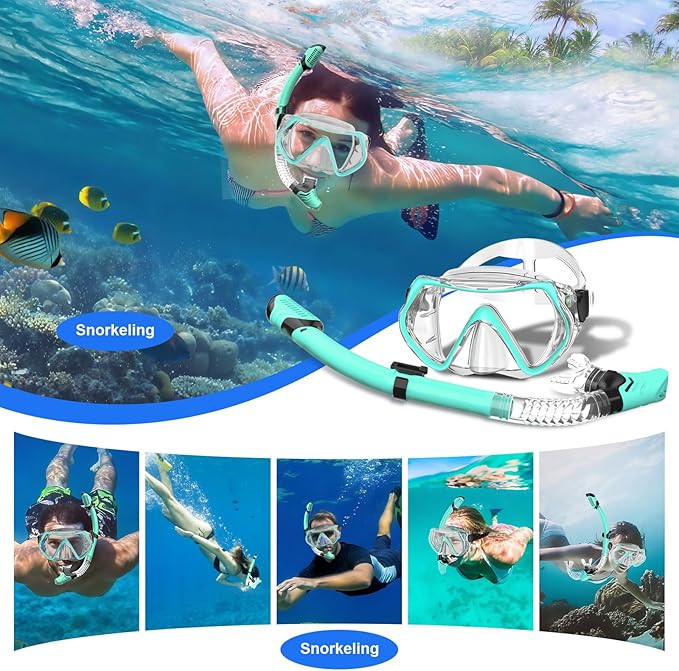 Snorkeling Gear, Dry Snorkel Set180° Panoramic Wide View,Anti-Fog Scuba Diving Mask, Professional Snorkeling Gear for Free Breathing, Swimming, Diving-StrideForce Fitness