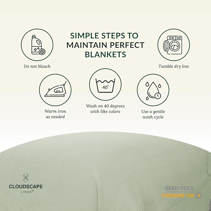 Cloud Scape Linen Herringbone Cotton Throw Blanket for Couch, Bed,Sofa, Home Decor, Soft, Lightweight, All-Season Bed Blanket, 50 x 70, Seafoam Green-StrideForce Fitness