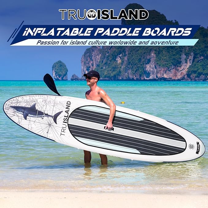 TRUISLAND Inflatable Paddle Board, Stand Up Paddle Board with Backpack, Non-Slip Thickened Deckpad, Waterproof Phone Case, Leash, Paddle, Hand Pump-StrideForce Fitness