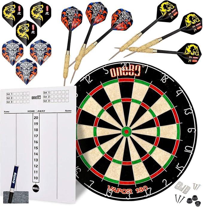 Vapor 180 Bristle Dartboard Staple Free Bullseye Steeltip Darts Extra Flights-StrideForce Fitness
