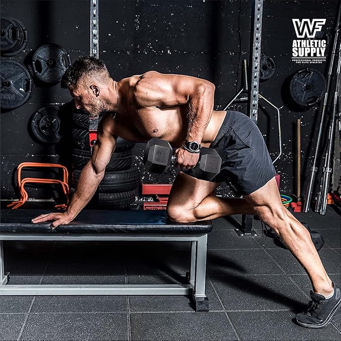 WF Athletic Supply Rubber Encased Hex Dumbbells with Rubber Grip Contoured Handle for Muscle Toning, Strength Building & Full Body Workout-StrideForce Fitness
