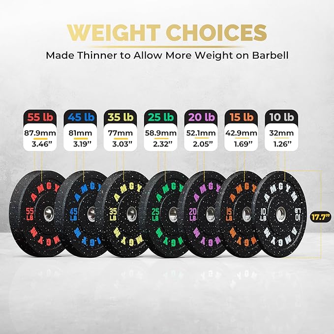 2 Inch Bumper Plates,10-500lbs,Barbell Rubber Olympic Weight Plates Set for Home Gym, Strength Training & Weight Lifting, Multiple Options Colors-StrideForce Fitness