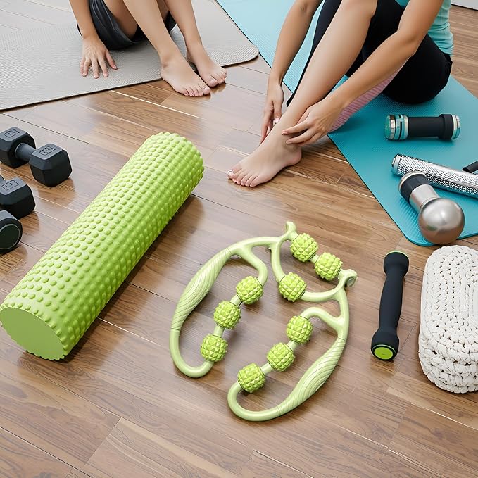 9 Wheels Muscle Roller, Leg Massager Muscle Relaxation Stretching Roller Foam Roller Deep Tissue Massager for Thigh Arms Leg Waist(Green)-StrideForce Fitness