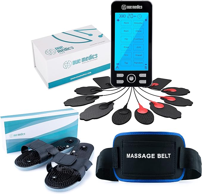 Rechargeable Tens 24 Muscle Stimulator Complete Set + Flex Snap on Belt for Lower Back + Slippers Pain Relief Therapy Muscle Recovery Neuropathy,Arthritis, Bursitis, Tendonitis, Sciatica