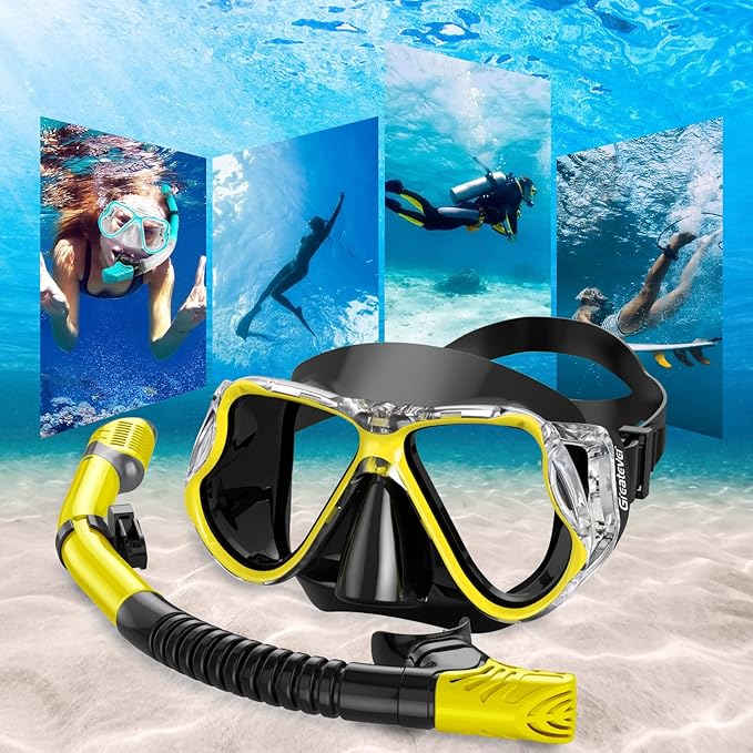 Greatever Dry Snorkel Set,Panoramic Wide View,Anti-Fog Scuba Diving Mask,Professional Snorkeling Gear-StrideForce Fitness
