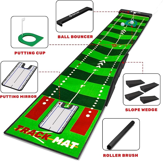 SAPLIZE Golf Putting Mat/Putting Green Mat - Adjustable Slope, Trajectory Tracking & Pong Game Modes | Indoor & Outdoor Use-StrideForce Fitness
