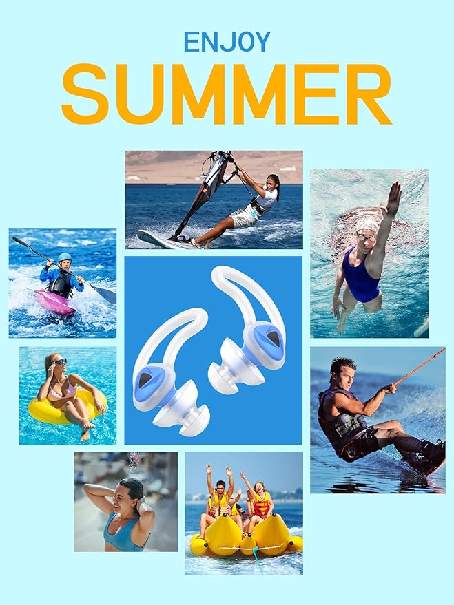 Hearprotek Swimmer Ear Plugs, 1 Pair Custom-fit Water Protection Adult Swimming Earplugs for Swimmers Surfer, Universal-fit with Lanyard, Perfect for Swimming,Surfing, Other Water Activities Blue-StrideForce Fitness